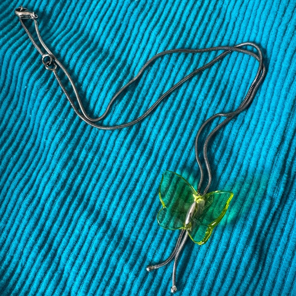 Baccarat Green Crystal Butterfly Pendant Necklace